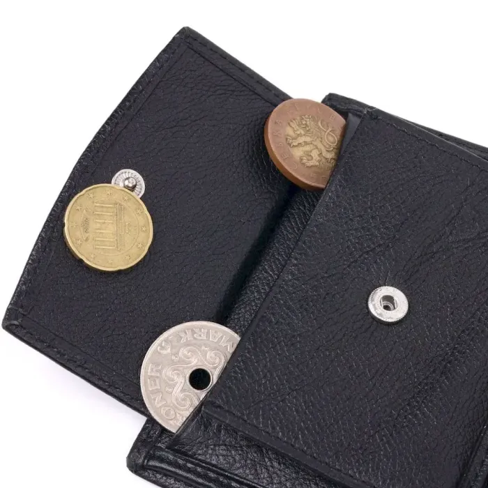 Вертикальний невеликий шкіряний гаманець без застібки KARYA 21362 Чорний