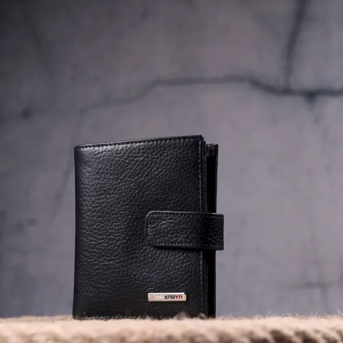 Вертикальный небольшой кожаный кошелек KARYA 21390 Черный