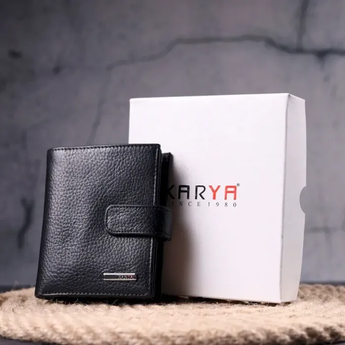 Вертикальный небольшой кожаный кошелек KARYA 21390 Черный