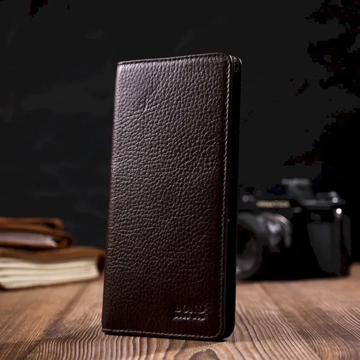 Вертикальний вузький чоловічий гаманець із натуральної зернистої шкіри BOND 22052 Коричневий