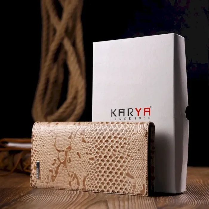 Вертикальный женский кошелек из натуральной фактурной кожи под змею KARYA 21016 Бежевый