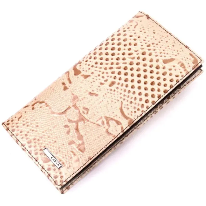 Вертикальный женский кошелек из натуральной фактурной кожи под змею KARYA 21016 Бежевый