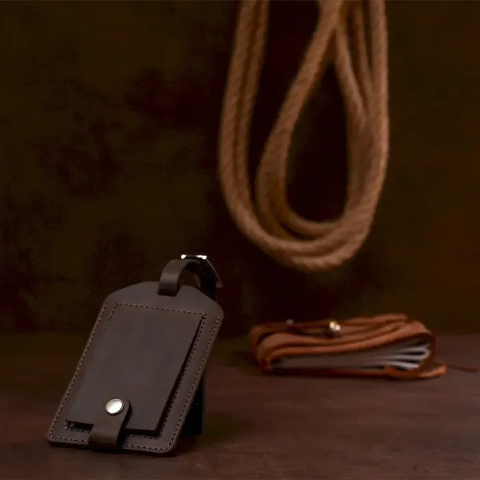 Урожай бірка на валізу з натуральної шкіри Shvigel 16555 Коричневий