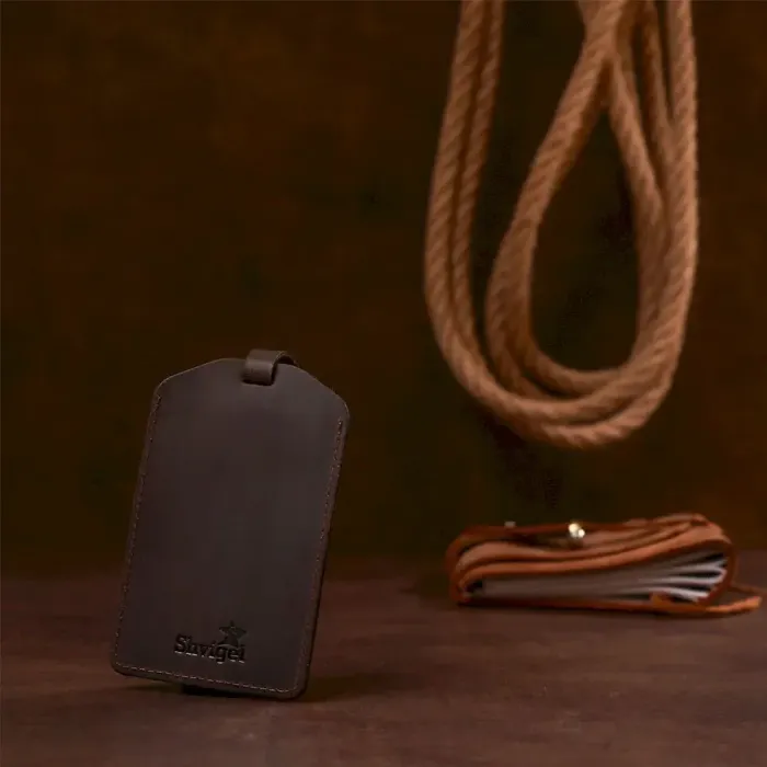 Урожай бірка на валізу з натуральної шкіри Shvigel 16555 Коричневий