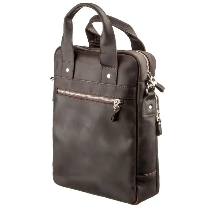 Вінтажна сумка під А4 вертикального формату в матовій шкірі 11166 SHVIGEL, Коричнева