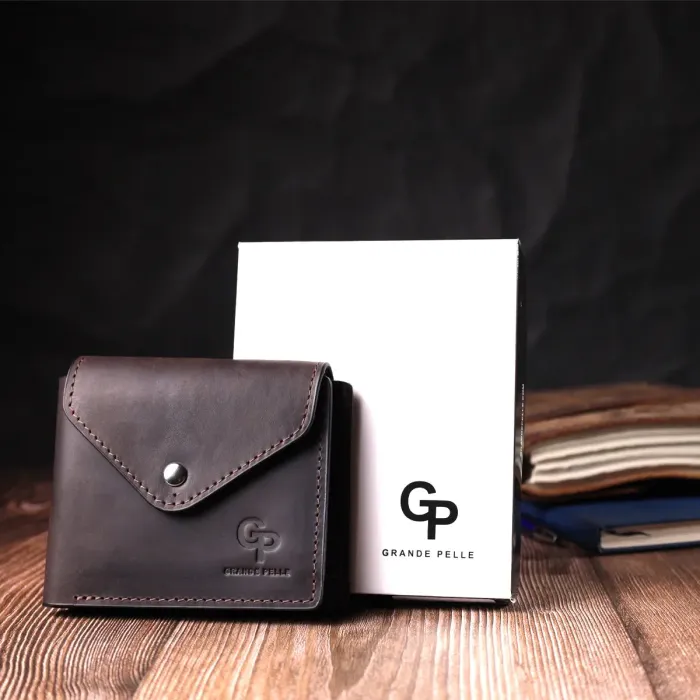 Вінтажний гаманець з монетницею із натуральної шкіри GRANDE PELLE 16803 Коричневий