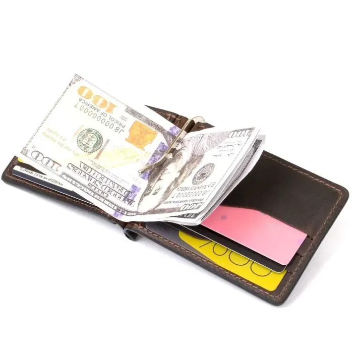 Винтажный кожаный зажим для денег GRANDE PELLE 11473 Коричневый