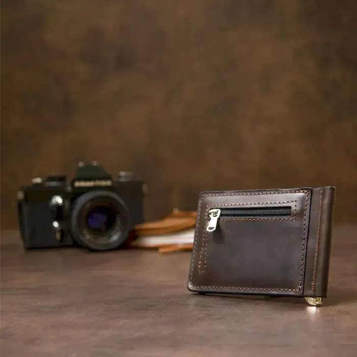 Винтажный кожаный зажим для денег GRANDE PELLE 11473 Коричневый