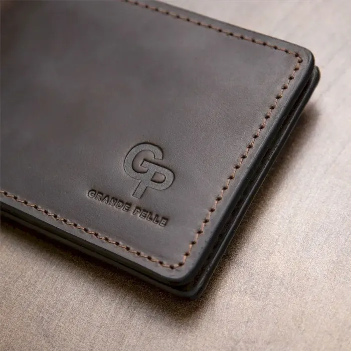 Винтажный кожаный зажим для денег GRANDE PELLE 11473 Коричневый