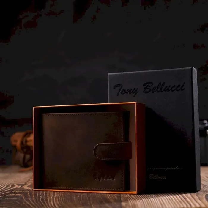 Винтажный мужской кошелек из натуральной кожи Tony Bellucci 22041 Коричневый