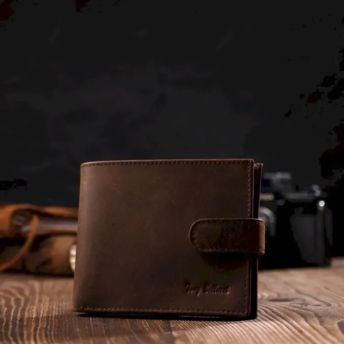 Винтажный мужской кошелек из натуральной кожи Tony Bellucci 22041 Коричневый
