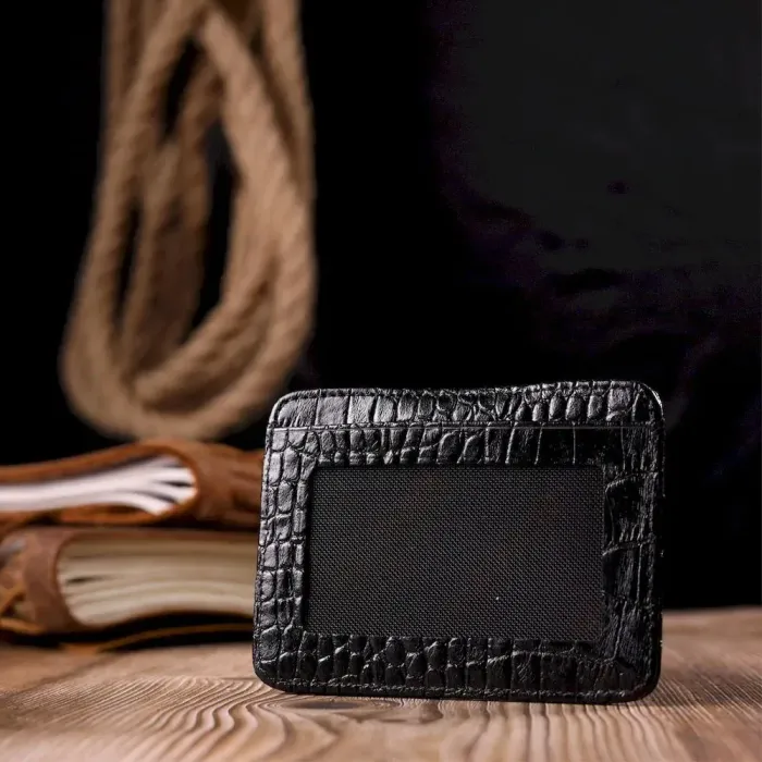 Визитница из натуральной фактурной кожи под крокодила KARYA 20963 Черный