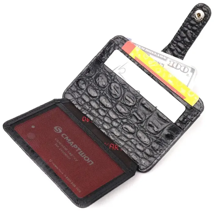 Візитниця з натуральної фактурної шкіри під крокодила KARYA 20968 Чорний