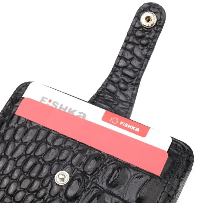 Візитниця з натуральної фактурної шкіри під крокодила KARYA 20968 Чорний