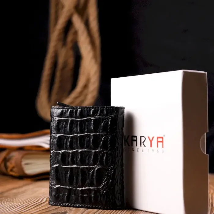 Візитниця з натуральної фактурної шкіри під крокодила KARYA 20990 Чорний
