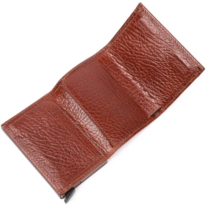 Візитниця з натуральної крупнозернистої шкіри KARYA 20979 Коричневий