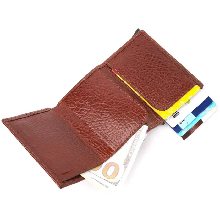 Візитниця з натуральної крупнозернистої шкіри KARYA 20979 Коричневий