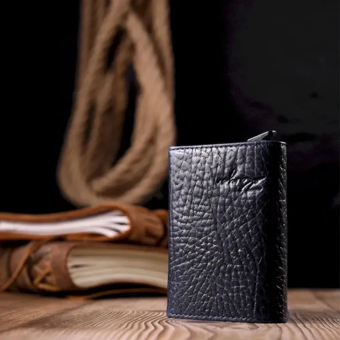 Візитниця із натуральної крупнозернистої шкіри KARYA 20980 Синій