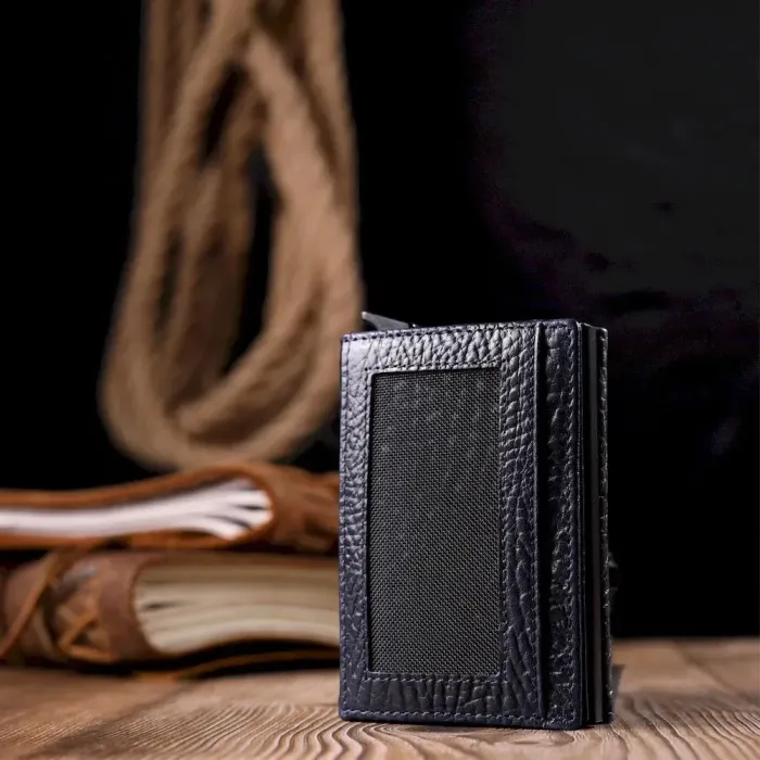 Візитниця із натуральної крупнозернистої шкіри KARYA 20980 Синій