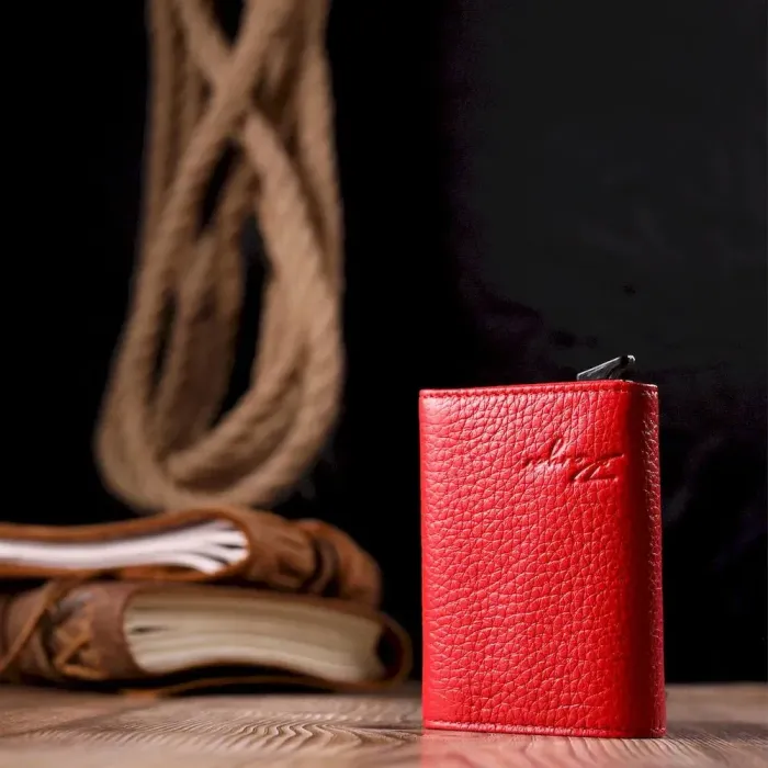 Візитниця з натуральної зернистої шкіри KARYA 20981 Червоний