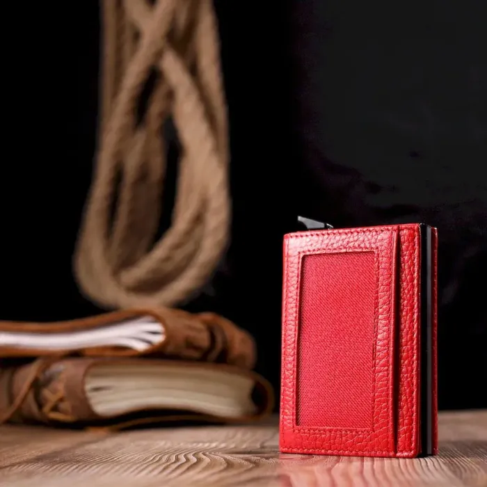 Візитниця з натуральної зернистої шкіри KARYA 20981 Червоний