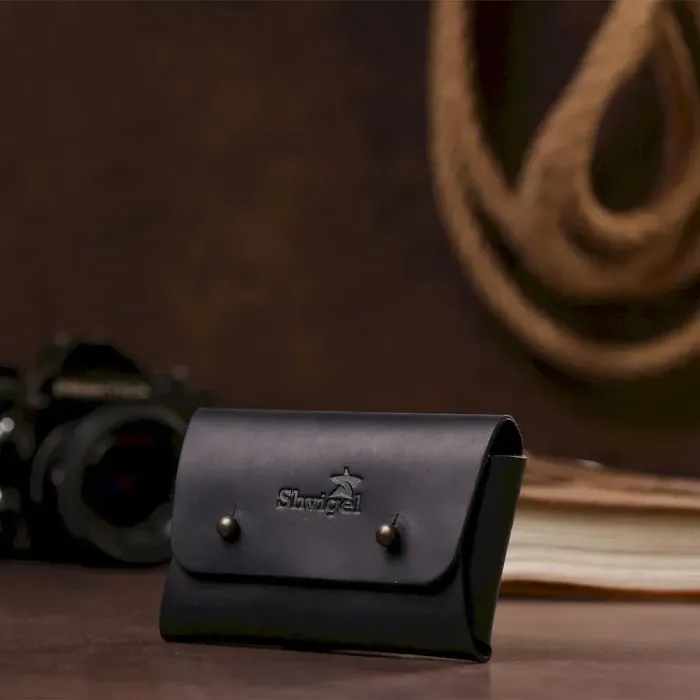 Візитниця SHVIGEL 16159 із натуральної вінтажної шкіри Чорна