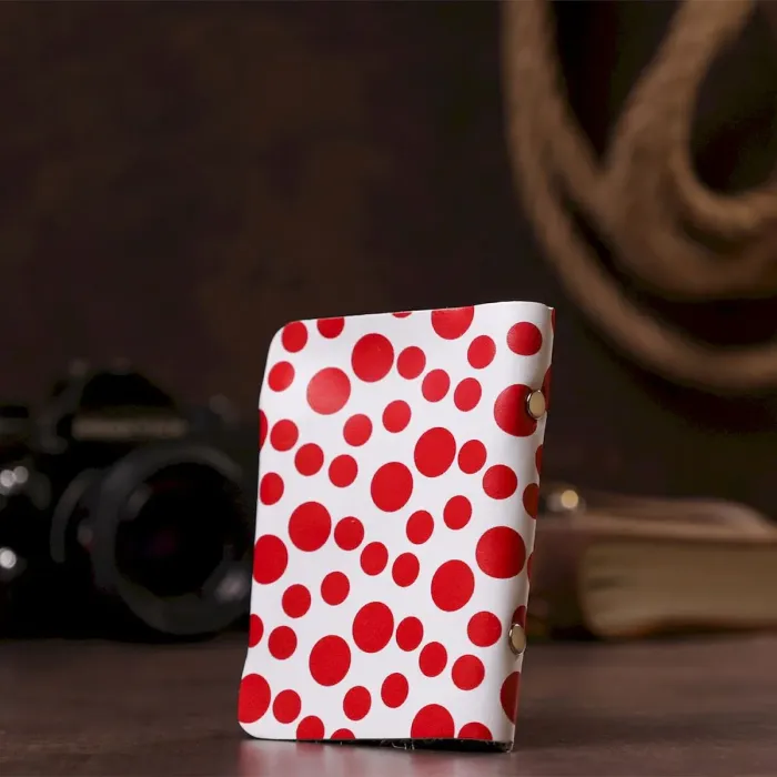 Візитниця шкіряна вертикальна червоний горошок Shvigel 19081