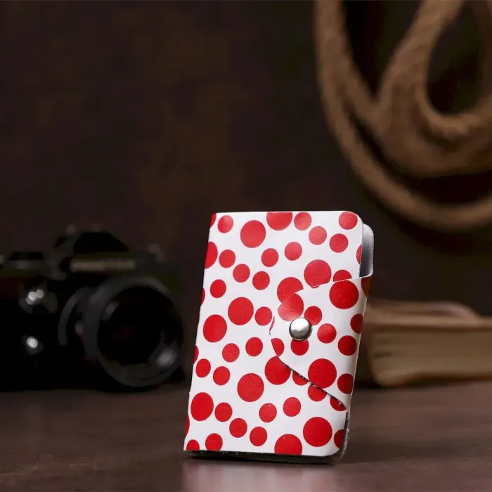 Візитниця шкіряна вертикальна червоний горошок Shvigel 19081