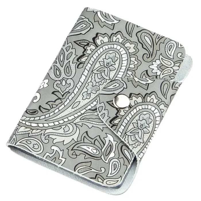 Візитниця шкіряна вертикальна сіра з візерунком Shvigel 19082