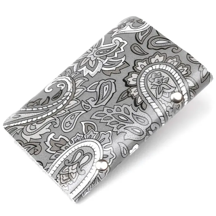 Візитниця шкіряна вертикальна сіра з візерунком Shvigel 19082