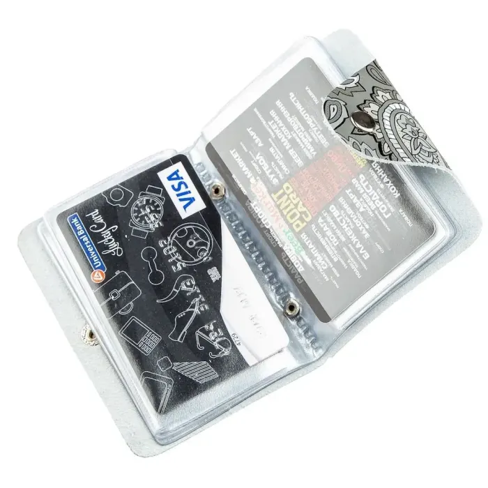 Візитниця шкіряна вертикальна сіра з візерунком Shvigel 19082