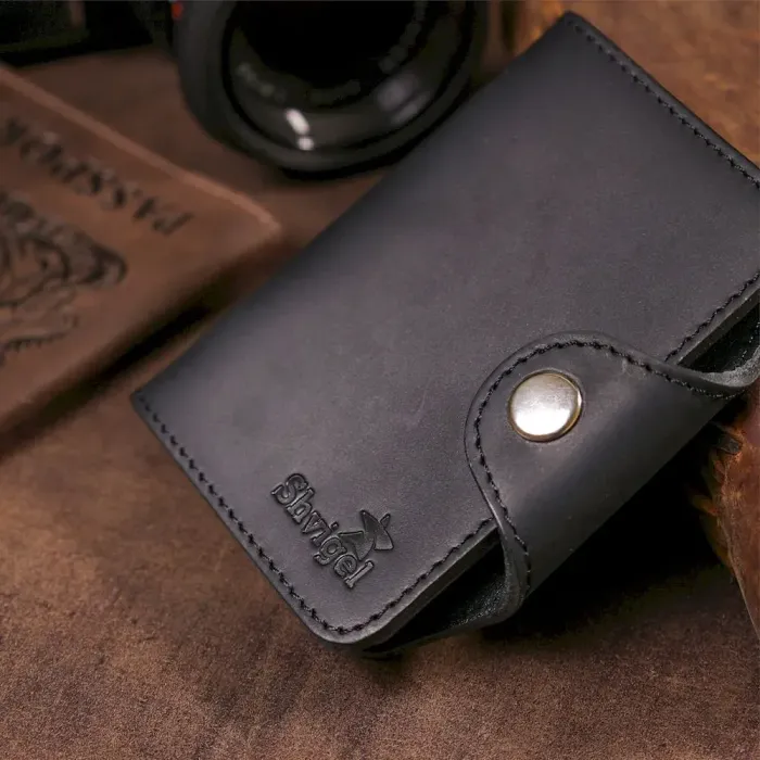 Візитниця вертикальна Shvigel 13909 шкіряна Чорна