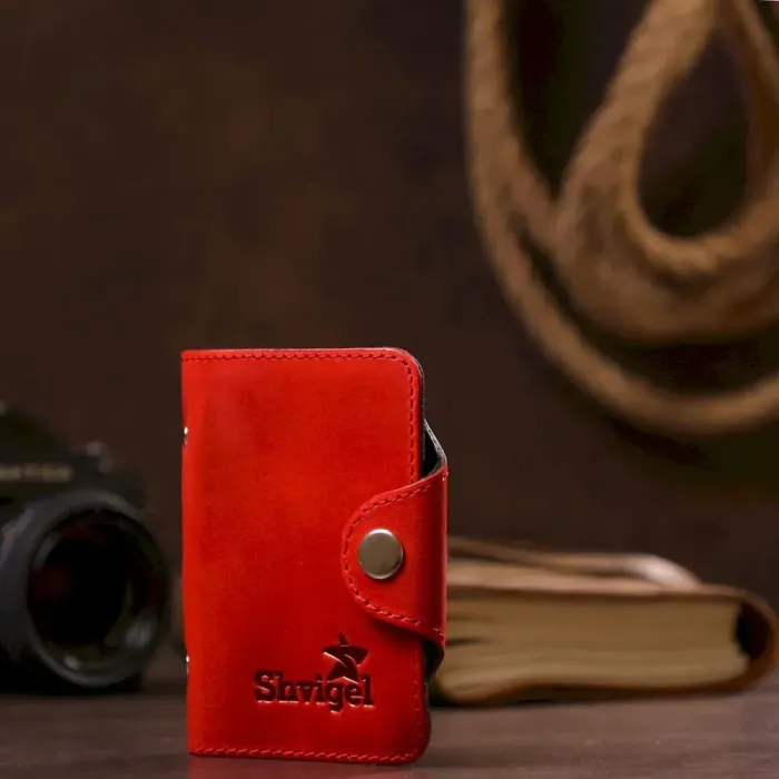 Визитница вертикальная Shvigel 13910 кожаная Красная