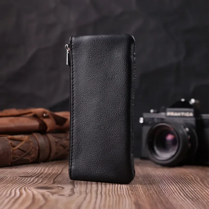 Містка шкіряна ключниця на блискавці ST Leather 22556 Чорний