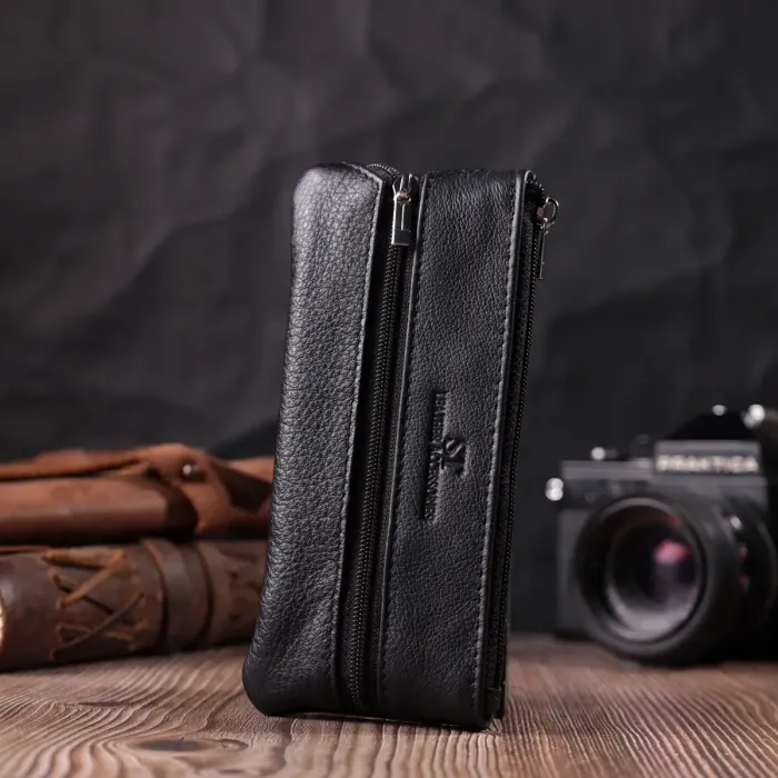 Містка шкіряна ключниця на блискавці ST Leather 22556 Чорний