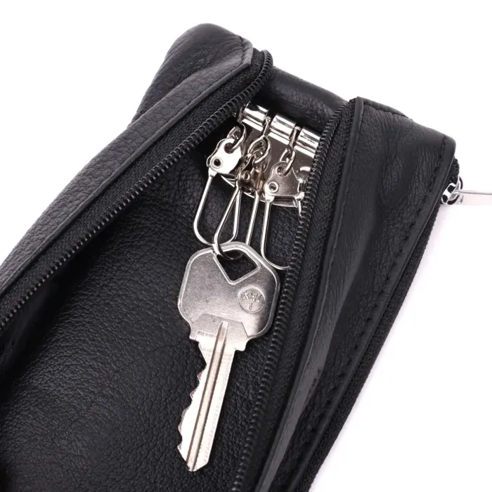 Містка шкіряна ключниця на блискавці ST Leather 22556 Чорний