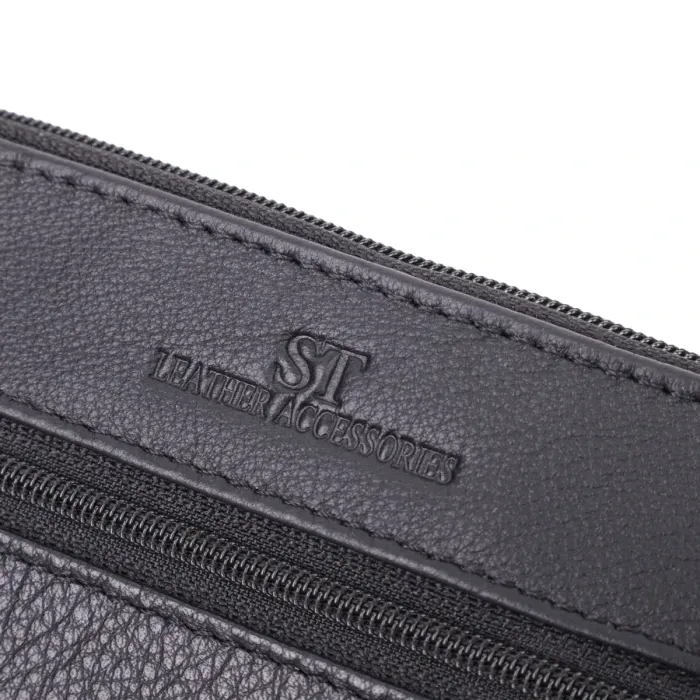 Містка шкіряна ключниця на блискавці ST Leather 22556 Чорний