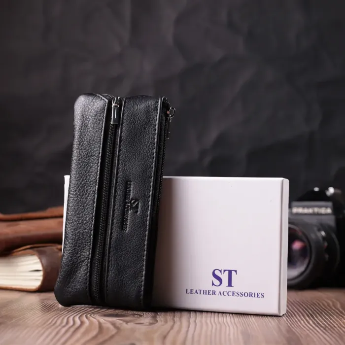 Містка шкіряна ключниця на блискавці ST Leather 22556 Чорний