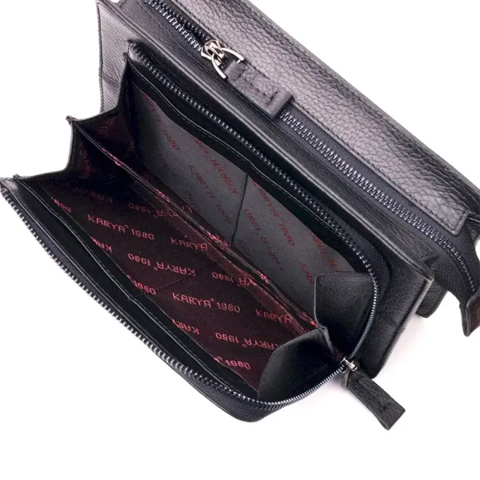 Містка чоловіча барсетка з натуральної шкіри KARYA 21309 Чорний