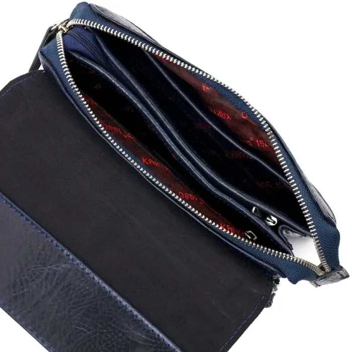 Вместительная мужская барсетка с клапаном KARYA 20909 кожаная Синий