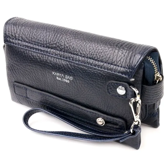 Вместительная мужская барсетка с клапаном KARYA 20909 кожаная Синий