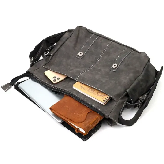 Вместительная мужская сумка из кожзама Vintage 22143 Серый
