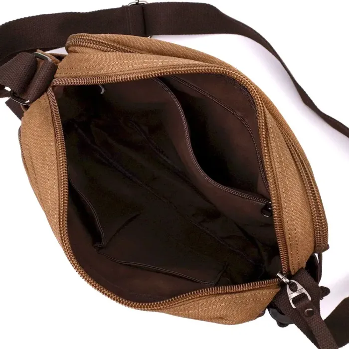 Містка чоловіча сумка месенджер із щільного текстилю Vintage 22205 Коричневий