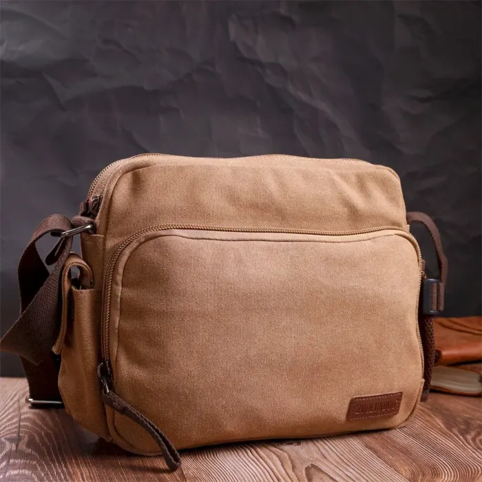 Містка чоловіча сумка месенджер із щільного текстилю Vintage 22205 Коричневий