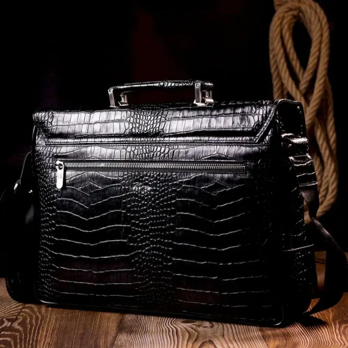 Вместительный мужской портфель KARYA 20939 кожаный Черный