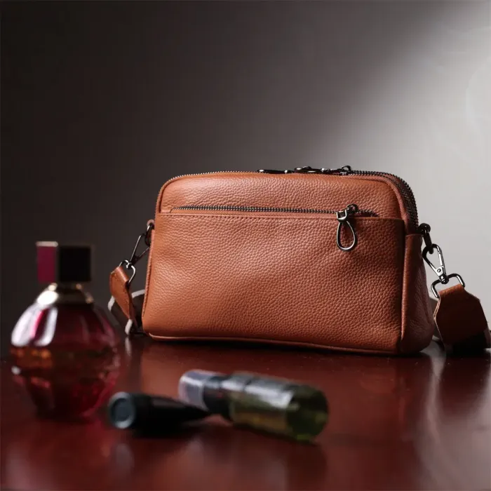 Вместительная сумка для женщин с карманами из натуральной кожи Vintage 22601 Коричневая