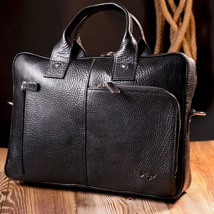 Вместительная сумка-портфель на плечо KARYA 20871 кожаная Черный