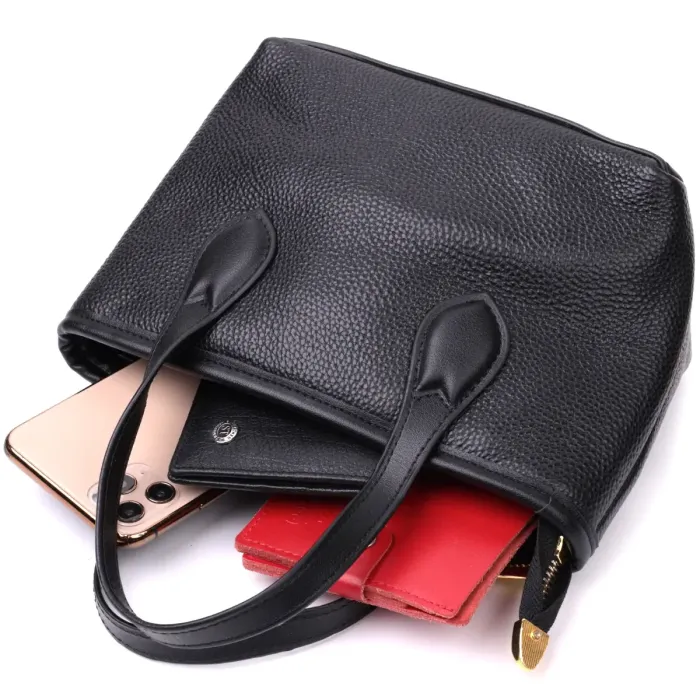 Містка сумка з двома ручками з натуральної шкіри Vintage 22286 Чорна