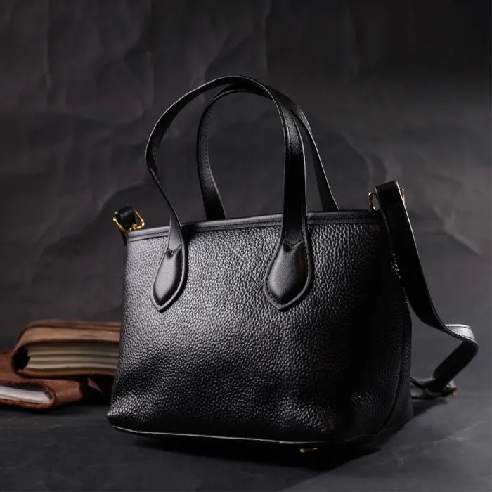 Містка сумка з двома ручками з натуральної шкіри Vintage 22286 Чорна