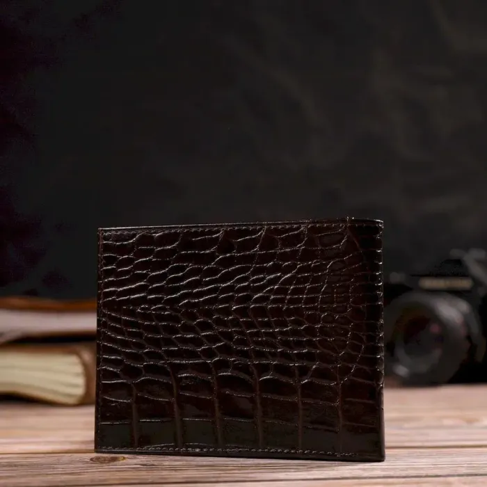 Містке чоловіче портмоне з натуральної шкіри з тисненням під крокодила CANPELLINI 21870 Коричневий